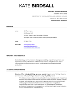 First page of CV